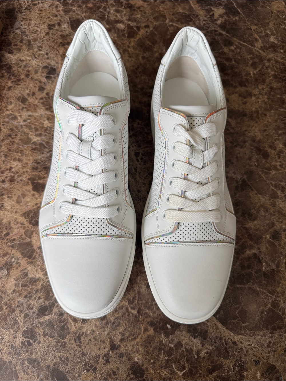 Christian Louboutin fun vieira white iridescent sneaker logo flats sz 42